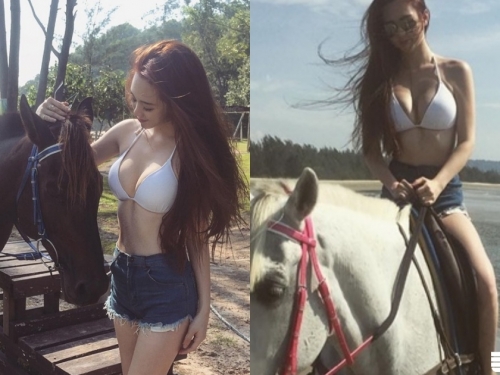 好嗨！爆乳正妹竟「比基尼騎馬」，美乳波濤洶湧產生「地震級晃動」啦！