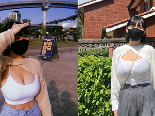 好圓！「巨乳小姐姐」細肩帶背心遮不住渾圓　份量輾壓路人