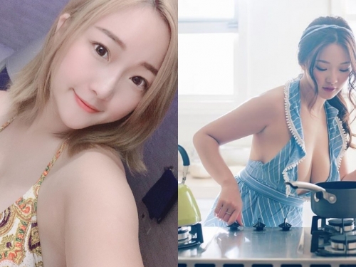 重乳加滿！巨乳小廚娘「施菲亞Feiya」中空圍裙煮濃湯，E奶形狀大方加料！