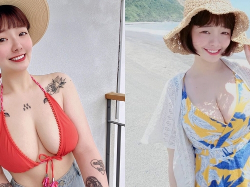 短髮正妹挺「ＵＵ奶」辣穿比基尼！白嫩豐滿的「大份量豪乳」有夠兇！