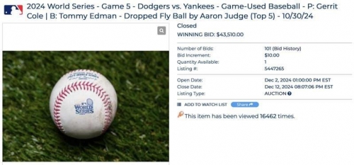MLB》賈吉世界大賽漏接球賣破140萬 柯爾「空城球」也結標