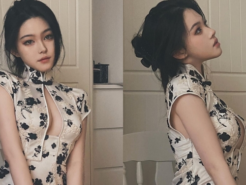 超性感旗袍設計！「雪乳美人」旗袍上大開中路，側邊白嫩弧度好明顯！