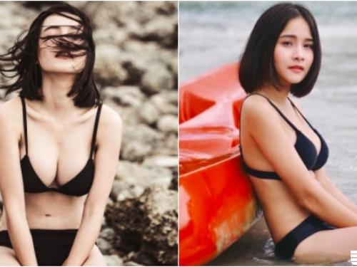 「短髮奶妹」劃船戲水！性感身材擋不住！「渾圓乳球」呼之欲出好大啊！