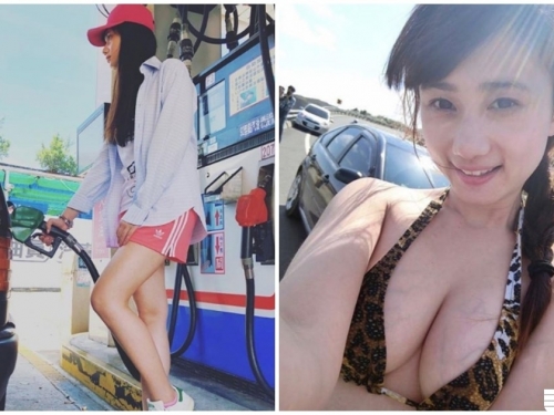 好辣！正妹大馬路自拍「巨乳爆出青筋」，經過的駕駛都看暈了！