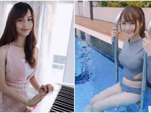氣質正妹詩兒水下露出「白嫩美腿」，琴藝高超讓人想拜她為師！