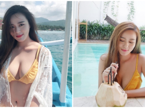 奶奶跟椰子一樣大！氣質「巨乳正妹」穿上比基尼展現天然美乳，比例太驚人了！