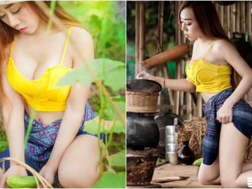 「大奶小農婦」爆奶摘黃瓜！自給自足的生活偶爾還有香蕉能解渴！