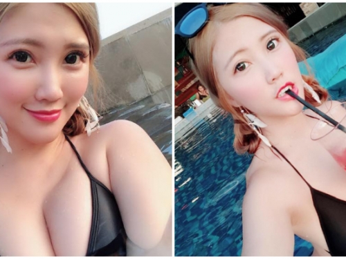 不用擠就很爆！「爆乳正妹」超低胸比基尼太吸睛，胸前拉鍊讓人想幫她一次拉到底！
