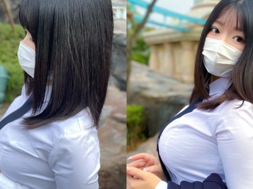 校服正妹「車頭燈超大顆」，「童顏巨乳的曲線」網友瘋狂！