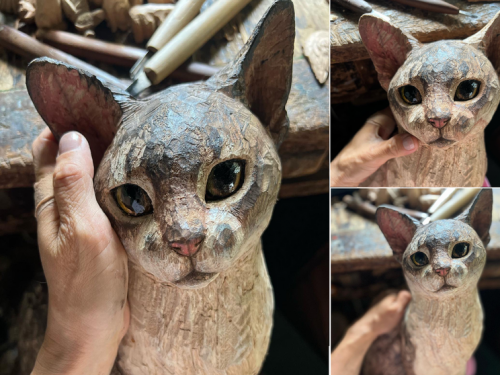 栩栩如生的「木雕貓咪」！逼真到雕刻家自己也怕