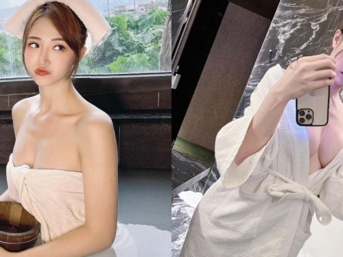 性感混血正妹「金娜娜」泡湯大秀美體！浴袍敞開「雪白豪乳」坦蕩蕩