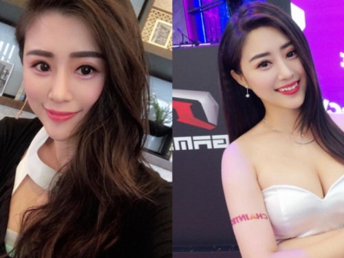 火辣展場女神「史黛拉Stella」艷麗美臉笑容親切，豐滿雙乳和白嫩美腿立馬成為全場焦點！