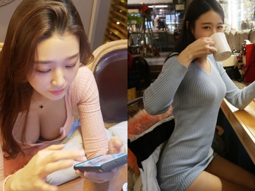 白皙美胸妹「爆乳喫茶」現場奶香濃！日常穿搭還是「絕對領域」的王者啊！