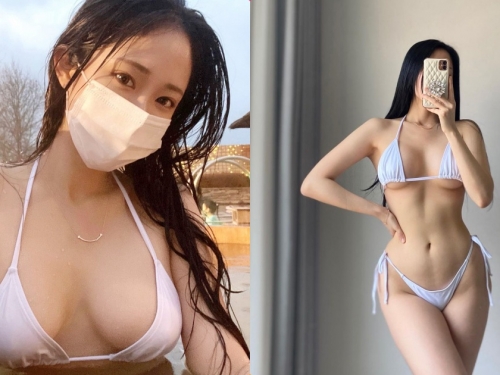 戶外泡水的「超兇比基尼正妹」，「渾圓形狀」火辣溢出！