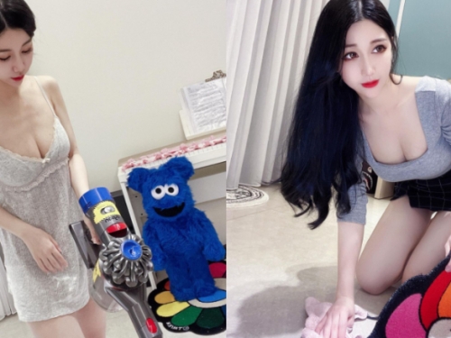 打掃穿這樣很敬業！性感精靈「Miyo米優」爆乳彎腰擦地快掉出來