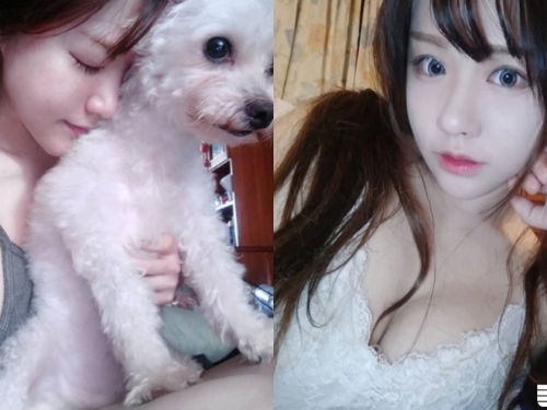放開那隻狗！「白嫩大奶萌妹」奶壓幼犬，「側乳爆發」渾圓形狀讓人大流口水！