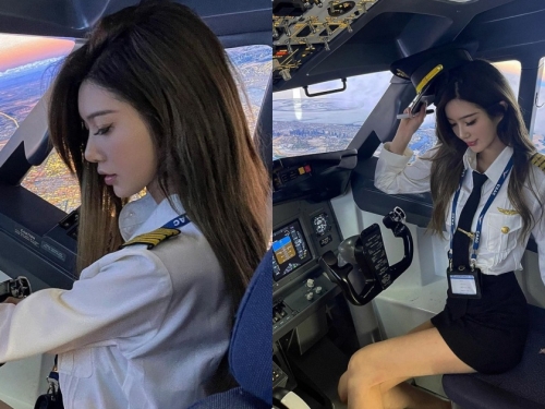 性感女機長「側顏照曲線超誘人」，「嫵媚電眼」讓人好想搭機！