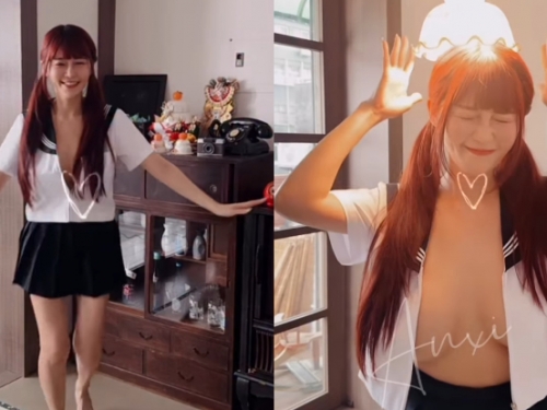 人體開關！爆乳小學妹「安希」放學大解放，「圓大車燈」一頂就發亮！