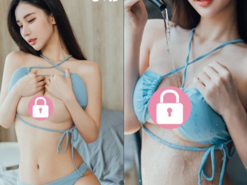 美乳正妹「夢夢」預備衝海邊，比基尼露「軟Q半球」床上先濕一波！