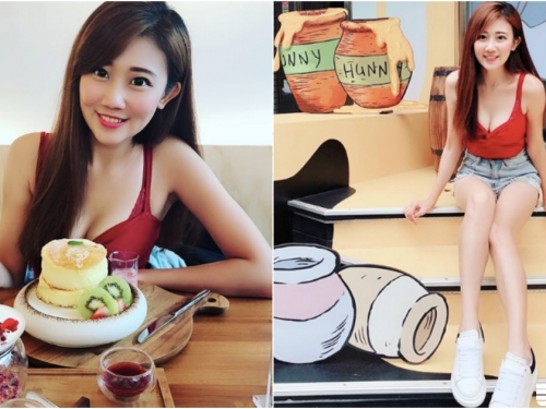 開動啦！長髮甜美妹子「低胸爆乳」吃甜食！「雪白圓乳」比舒芙蕾還大！