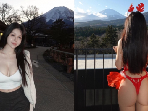 木瓜姊姊「香菱Ｍandi」露深溝挑戰富士山　網友：一樣壯觀