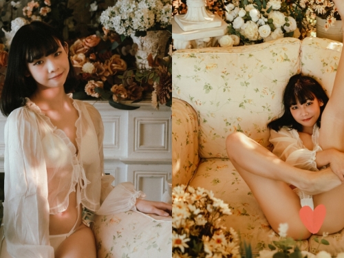 在花叢間一字馬的超可愛正妹，「絕美體位」上空無碼無遮！