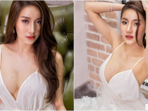 我老婆好正！「爆乳婚紗」裡面沒穿，大片雪白肌膚露出清純又性感啊！