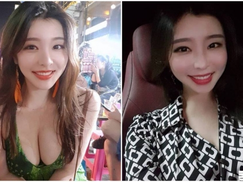 爆奶辣妹「夜市露半球用餐」，超渾圓雙乳要掉出來了！