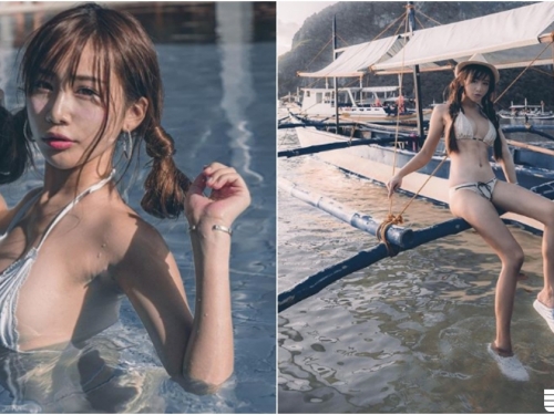 菲律賓玩水不怕冷～「側面弧度」浮上水面快比頭大，遠景全身也好辣啊～