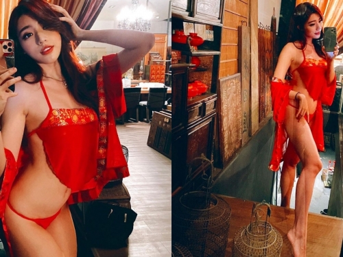 超辣民國小丫鬟！謝立琪 Kiki「豔紅肚兜」露小蠻腰大長腿，「豐滿美乳」若隱若現！