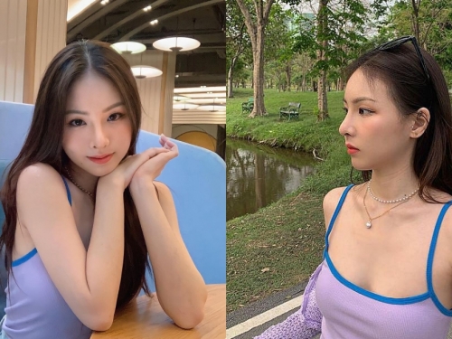 在湖邊散步的「高冷美乳正妹」，「白嫩低胸曲線」太誘惑了！