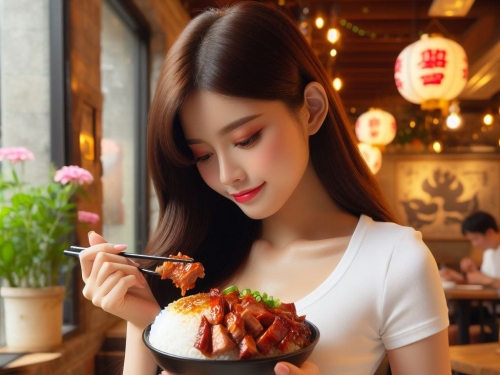 吃滷肉飯的妹子