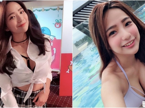 性感制服妹「貝莉莓」襯衫開開電力十足，暗藏「超亮車頭燈」快讓人睜不開眼～