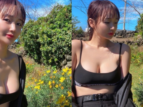 車燈超亮！「Lil Syoung」白嫩美奶普照豔陽下，「深美海溝」大力洗滌男粉雙眼！
