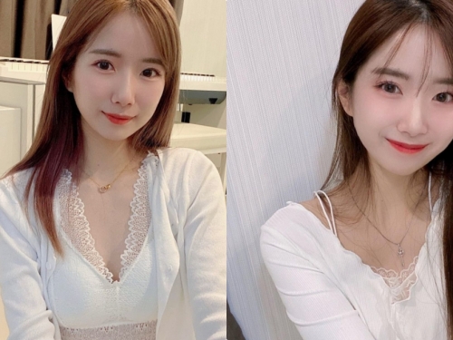 甜甜正妹「擁有白嫩好膚質」，蕾絲深V裝襯托「優質曲線」！