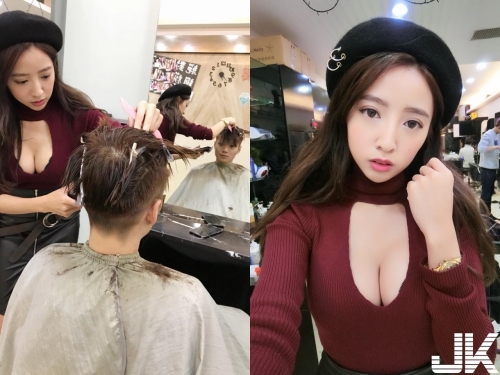 爆乳美髮師「低胸露溝」專注剪髮　 網友暴動：我突然變長了...