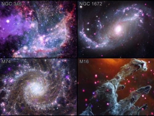 NASA 望遠鏡聯手，多波長數據組合出紫色太空
