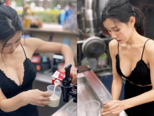 厚奶茶！茶飲店「火辣闆娘」手和領口一起倒奶，「鮮嫩乳香」讓顧客爆棚