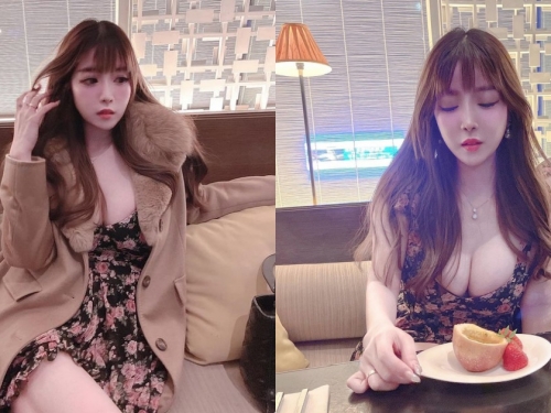 正妹英文老師「宇倩」超爆乳用餐，「渾圓美乳」比食物還誘惑！