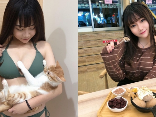好想當貓！童顏巨乳美少女「小九九」抱著毛小孩「兇狠比基尼」畫面超養眼！
