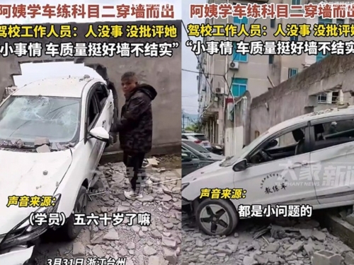 大姨駕訓竟撞破牆 網友跪求「別讓她通過」