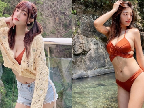 甜美正妹小烏來瀑布穿「比基尼玩耍」，「火辣雪乳」光看就好清涼消暑