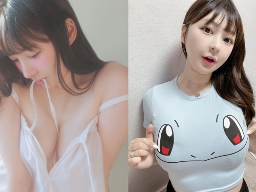 大奶妹子化身「爆乳傑尼龜」上衣擠到有乳摺線　這個龜頭好像有點大啊...