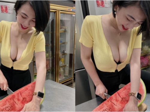 性感短髮御姐「Chi Chin」爆乳切西瓜　網友：想喝西瓜牛奶