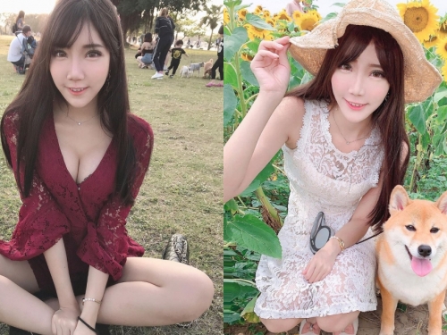 成大正妹陳亮穎「穿低胸裝帶狗散步」，深V美胸讓畫面好洶湧！