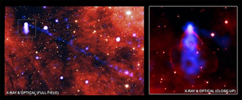 科學家發現一脈衝星釋出一條巨大物質帶