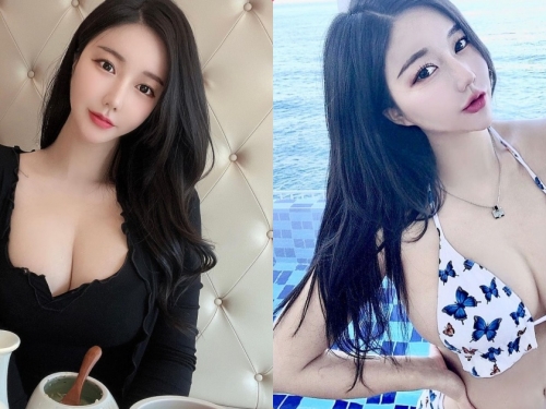 穿低胸裝用餐的「火辣爆乳妹」，「搶眼的飽滿美胸」比食物誘人！