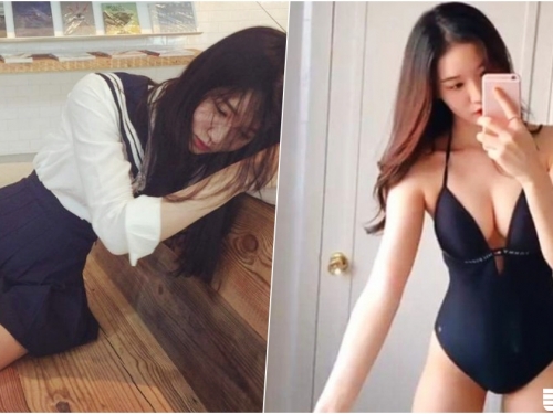 年輕的肉體！「清純高中妹」換下制服後的大反差！泳裝Ｃ奶渾圓又可愛！