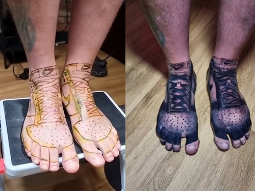不想再花錢買球鞋 他乾脆直接刺腳上 網見成品全傻了