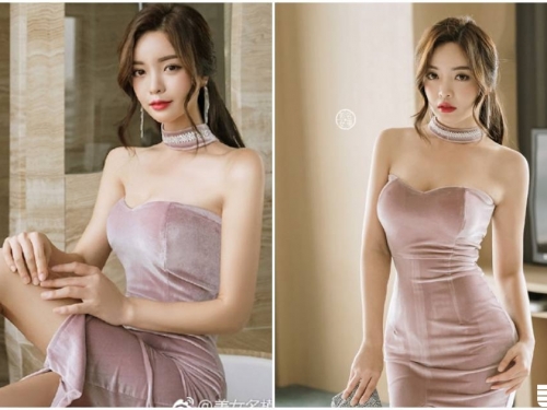 美豔正妹「美乳呼之欲出」，撩起裙擺「長腿曲線」好誘惑！